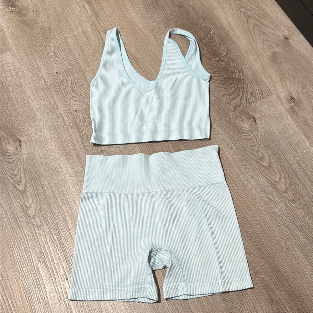Light Blue Ribbed Women's Set